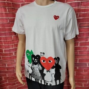 PLAY COMME DES GARCONS MEN'S CDG RED HEART PATCH SS TEE SHIRT WHITE XL N…
